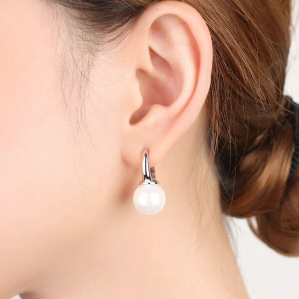 boucle d oreille perle en argent Sterling 925 de 12MM avec perles rondes pour femmes et filles