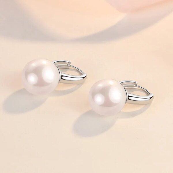boucle d oreille perle en argent Sterling 925 de 12MM avec perles rondes pour femmes et filles