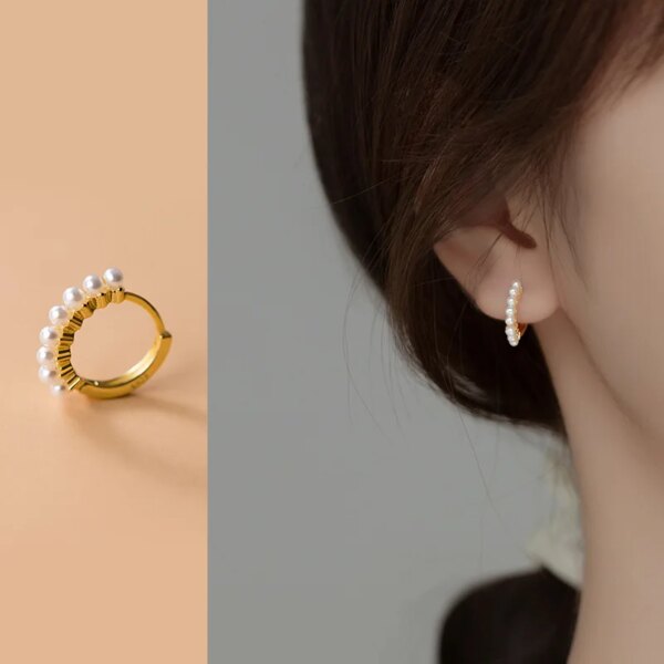 boucle d oreille perle créoles en argent Sterling 925 pour femmes, bijoux de Piercing en plaqué or français