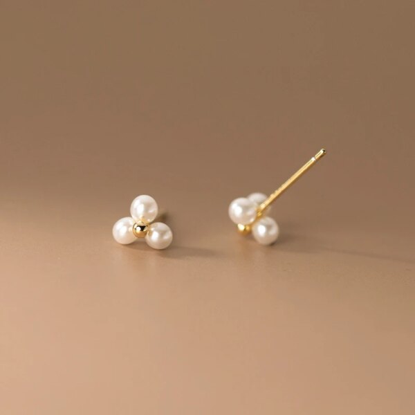 boucle d oreille perle classiques simples en argent Sterling 925 avec trois petites perles synthétiques pour femmes