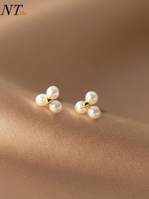 boucle d oreille perle classiques simples en argent Sterling 925 avec trois petites perles synthétiques pour femmes