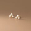 boucle d oreille perle classiques simples en argent Sterling 925 avec trois petites perles synthétiques pour femmes