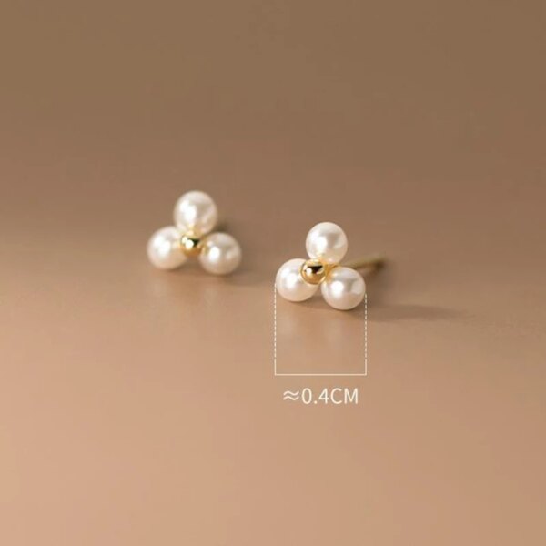 boucle d oreille perle classiques simples en argent Sterling 925 avec trois petites perles synthétiques pour femmes