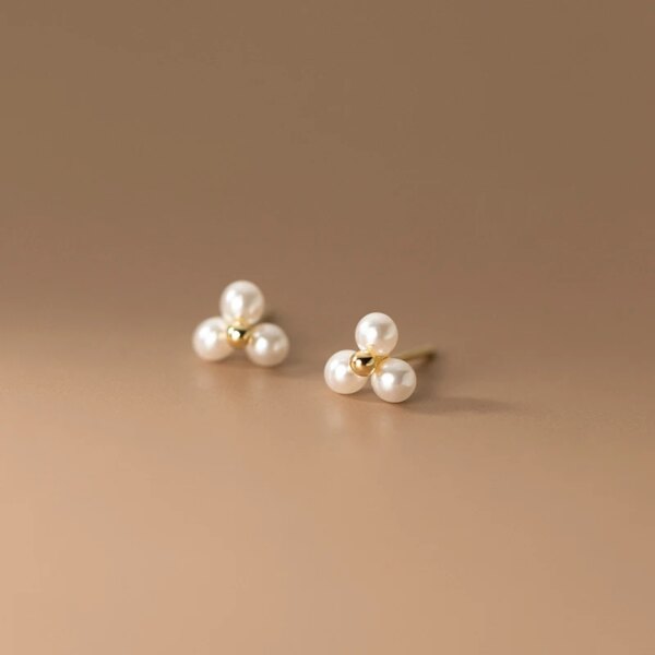 boucle d oreille perle classiques simples en argent Sterling 925 avec trois petites perles synthétiques pour femmes