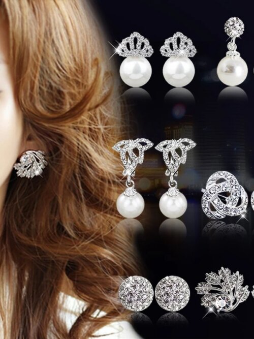 boucle d oreille perle en Strass et Perle Simulée pour Femme, Bijoux Mignons à réinitialisation