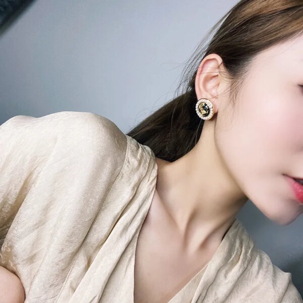 boucle d oreille perle à réinitialisation en Forme de Cœur Géométrique pour Femme et Fille