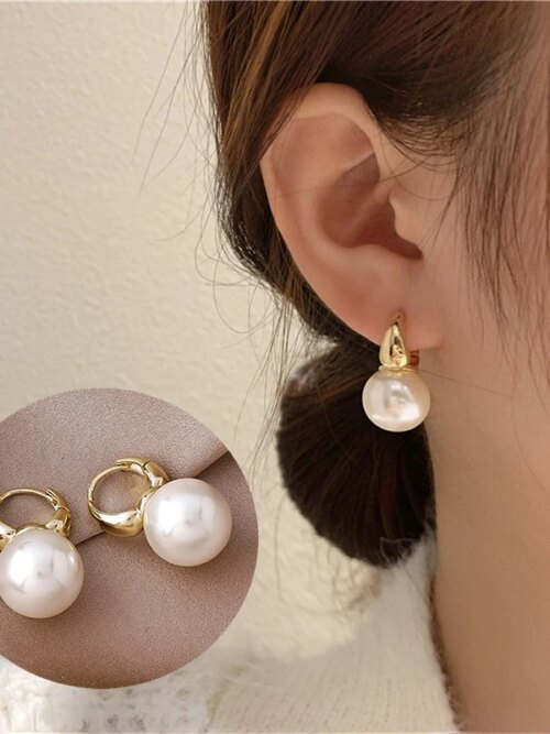 boucle d oreille perle créoles en perles pour femmes, couleur or, goutte d'oreille minimaliste