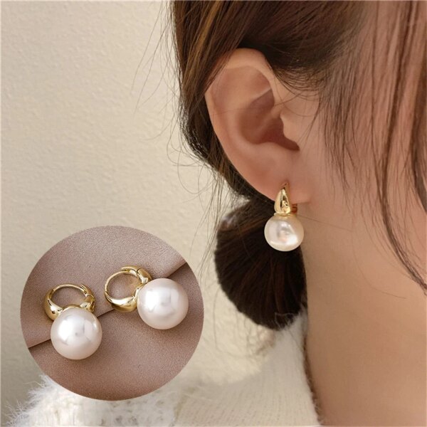boucle d oreille perle créoles en perles pour femmes, couleur or, goutte d'oreille minimaliste