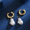 boucle d oreille perle rondes en perles baroques pour femmes, bijoux Vintage, couleur or