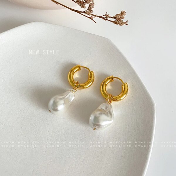 boucle d oreille perle rondes en perles baroques pour femmes, bijoux Vintage, couleur or