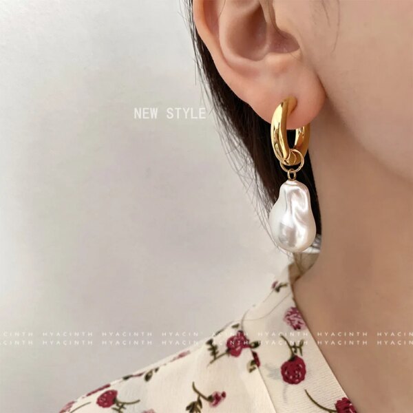 boucle d oreille perle rondes en perles baroques pour femmes, bijoux Vintage, couleur or