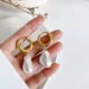 boucle d oreille perle rondes en perles baroques pour femmes, bijoux Vintage, couleur or