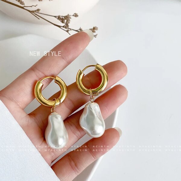 boucle d oreille perle rondes en perles baroques pour femmes, bijoux Vintage, couleur or