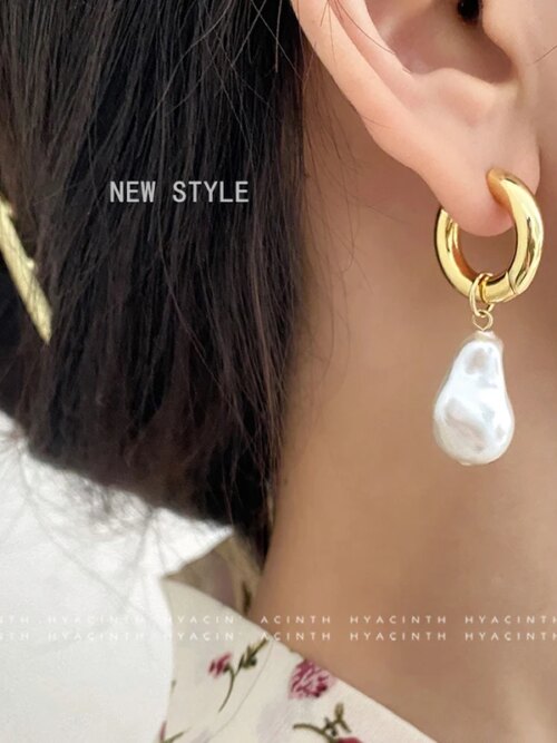 boucle d oreille perle rondes en perles baroques pour femmes, bijoux Vintage, couleur or