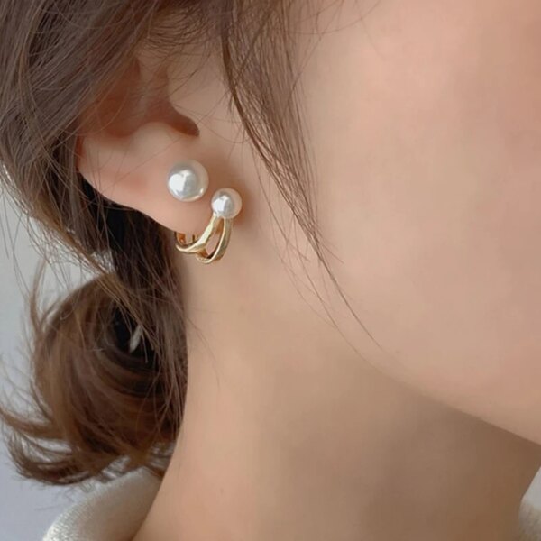 boucle d oreille perle créoles en perles pour femmes, couleur or, goutte d'oreille minimaliste