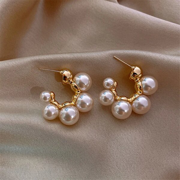 boucle d oreille perle créoles en perles pour femmes, couleur or, goutte d'oreille minimaliste