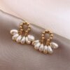 boucle d oreille perle rondes en perles baroques pour femmes, bijoux Vintage, couleur or