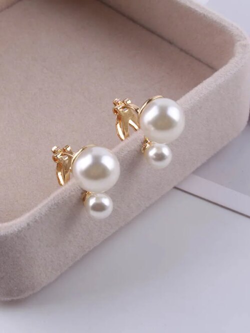 boucle d oreille perle clip en perles simulées pour femme, bijoux maxi, fête de mariage