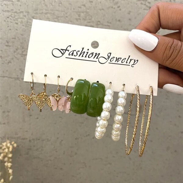 boucle d oreille perle créoles torsadées en perles pour femmes, boucles d'oreilles pendantes en métal papillon