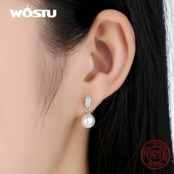 boucle d oreille perle en argent Sterling 925 en Zircon brillant pour femme