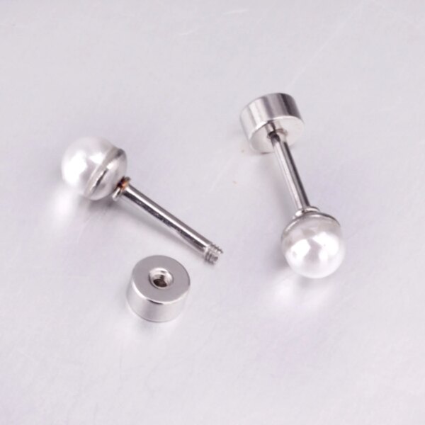 boucle d oreille perle en acier inoxydable pour femmes et filles, perles rondes de 6mm, Piercing à vis