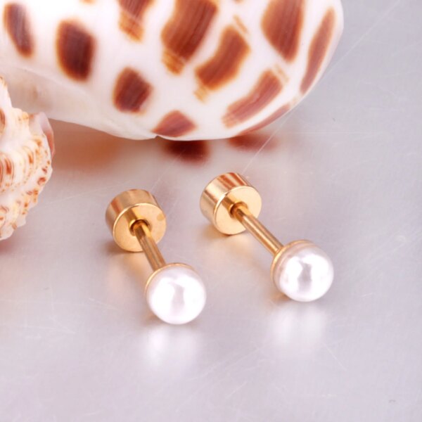 boucle d oreille perle en acier inoxydable pour femmes et filles, perles rondes de 6mm, Piercing à vis