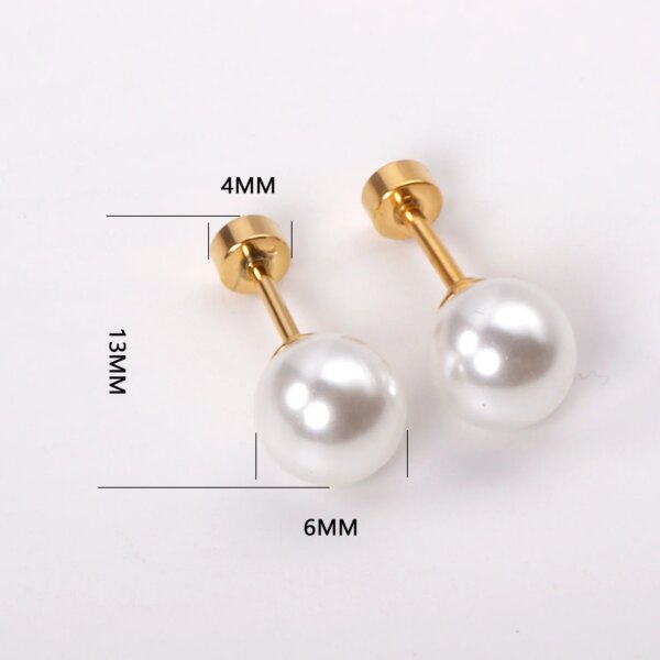 boucle d oreille perle en acier inoxydable pour femmes et filles, perles rondes de 6mm, Piercing à vis