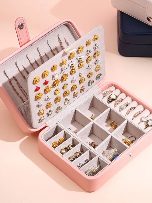 porte boucle d oreille Boîte à bijoux de voyage en cuir portable, étui à bijoux