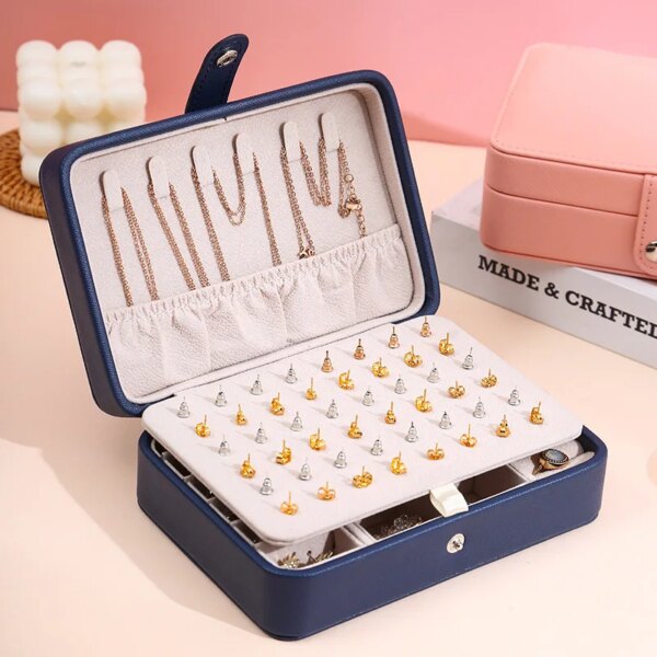 porte boucle d oreille Boîte à bijoux de voyage en cuir portable, étui à bijoux