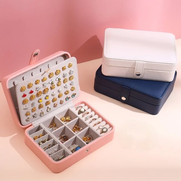 porte boucle d oreille Boîte à bijoux de voyage en cuir portable, étui à bijoux