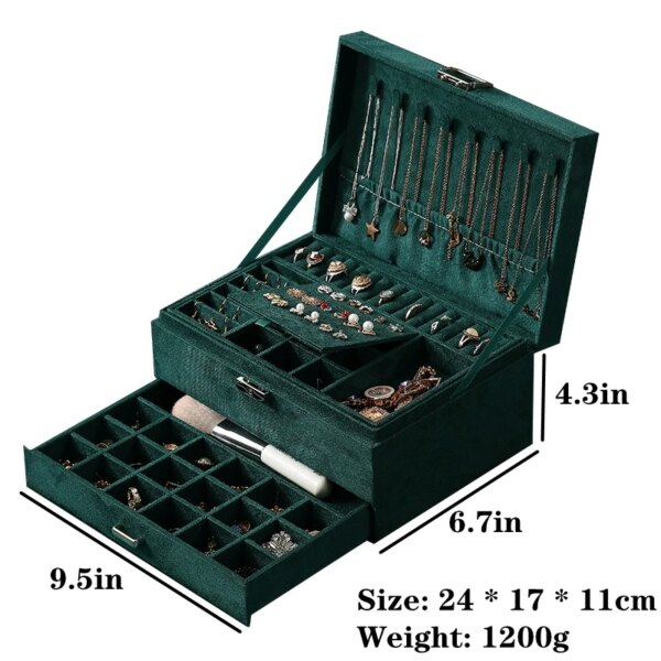 porte boucle d oreille Boîte à bijoux en velours vert avec serrure pour femme