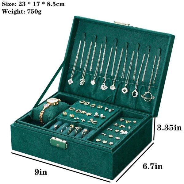 porte boucle d oreille Boîte à bijoux en velours vert avec serrure pour femme