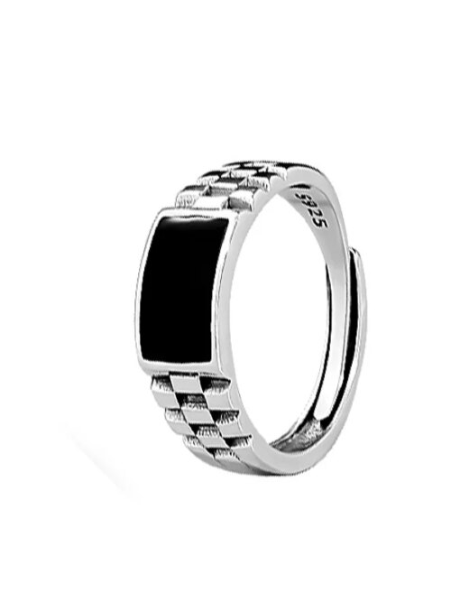 bague de fiançailles homme rectangulaire en cristal noir pour hommes