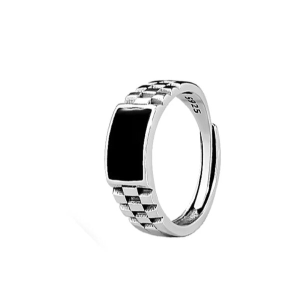 bague de fiançailles homme rectangulaire en cristal noir pour hommes
