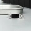 bague de fiançailles homme rectangulaire en cristal noir pour hommes