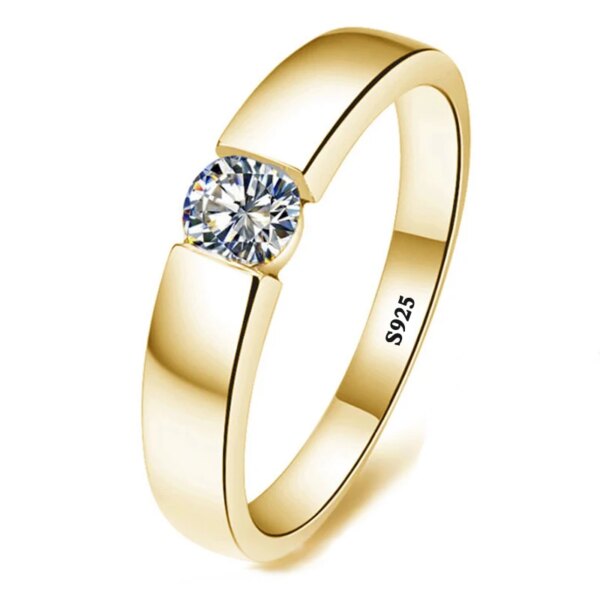 bague de fiançailles homme en or jaune fin pour femmes et hommes, 1 Carat, bracelet de mariage de luxe en Zircon clair