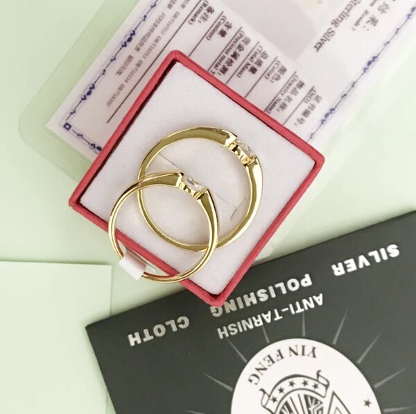 bague de fiançailles homme en or jaune fin pour femmes et hommes, 1 Carat, bracelet de mariage de luxe en Zircon clair