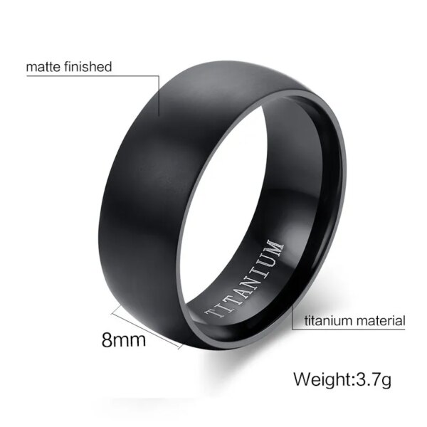 bague de fiançailles homme en titane pour hommes, 8mm, noir