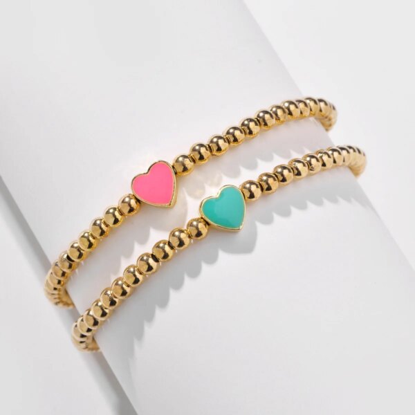 73992-9fabf3.jpg Bracelet amitié à breloques coeur en émail perlé CCB pour femme, bracelets étoiles élastiques ChimDesigner