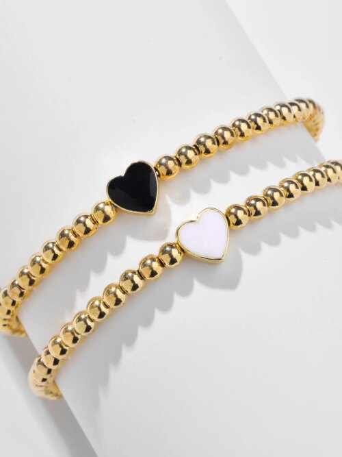 Bracelet amitié à breloques coeur en émail perlé CCB pour femme, bracelets étoiles élastiques ChimDesigner