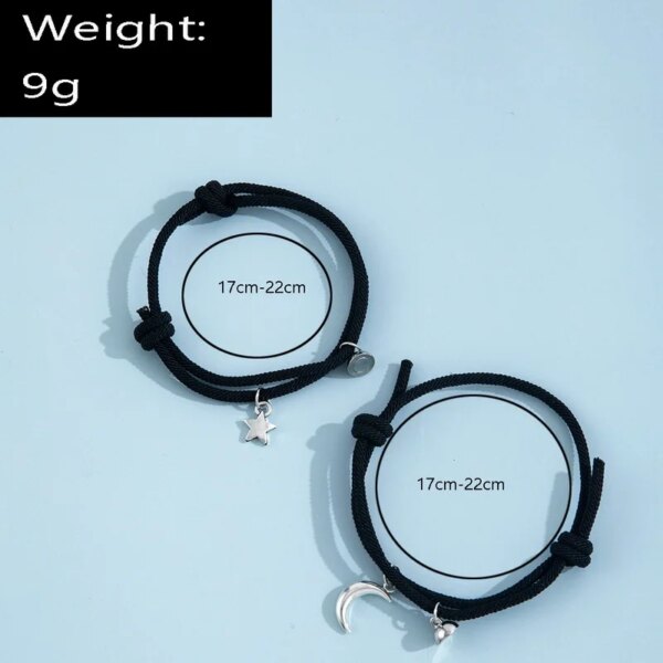 Bracelet de couple avec pendentif magnétique étoile et lune pour femme, ULfaite à la main