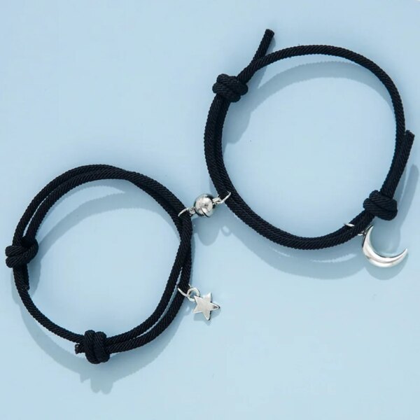Bracelet de couple avec pendentif magnétique étoile et lune pour femme, ULfaite à la main