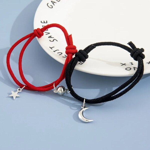 Bracelet de couple avec pendentif magnétique étoile et lune pour femme, ULfaite à la main