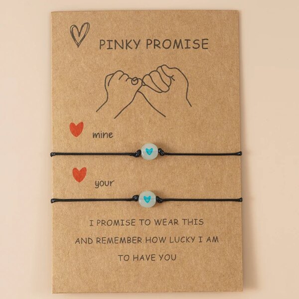 Bracelet de couple Pinky Promise pour femme, perle de coeur Shoous, bracelet tressé