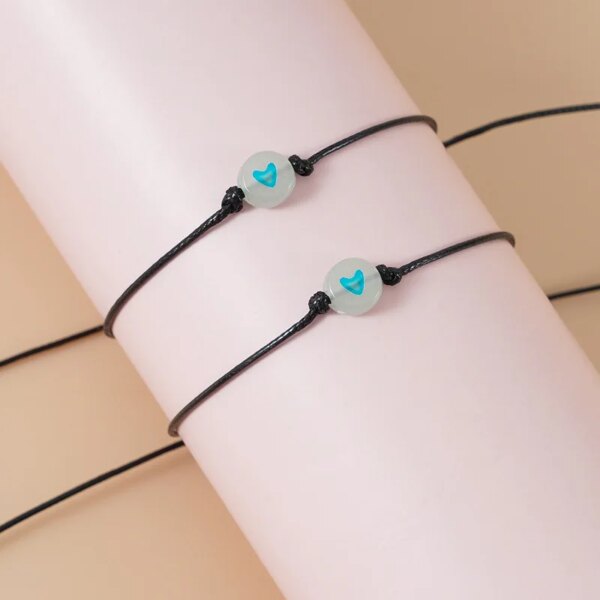 Bracelet de couple Pinky Promise pour femme, perle de coeur Shoous, bracelet tressé
