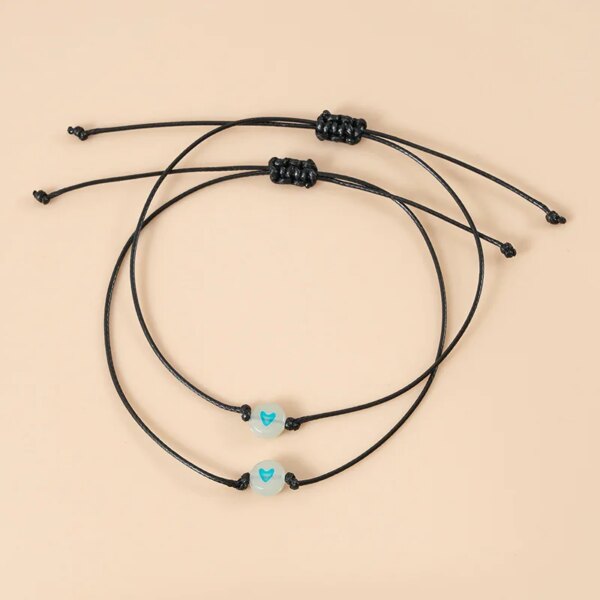 Bracelet de couple Pinky Promise pour femme, perle de coeur Shoous, bracelet tressé