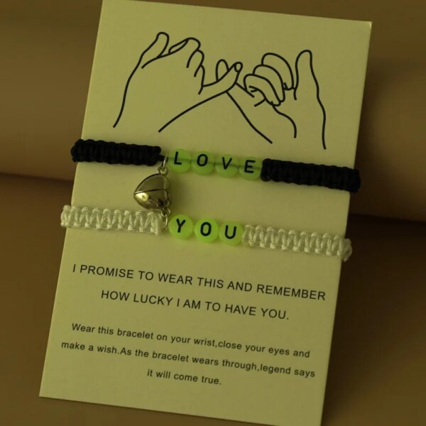 Bracelet de couple Pinky Promise pour femme, perle de coeur Shoous, bracelet tressé