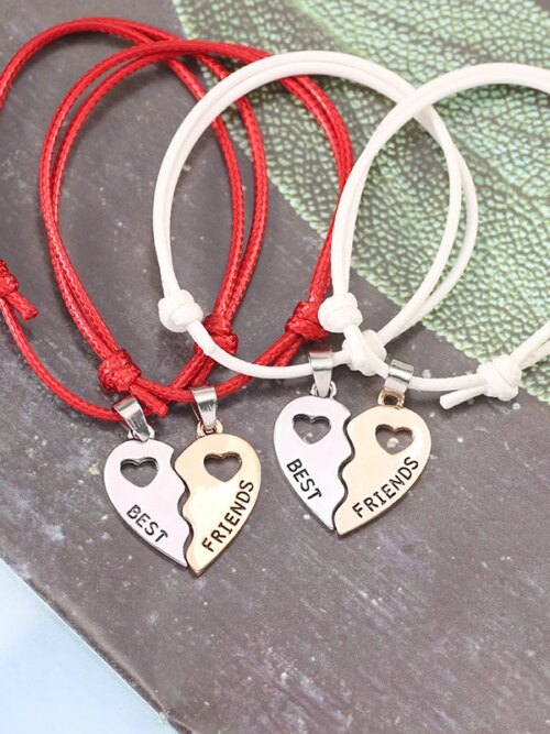 Bracelet amitié à Breloques en Forme de Cœur pour Femme et Fille, Pendentif Amissié