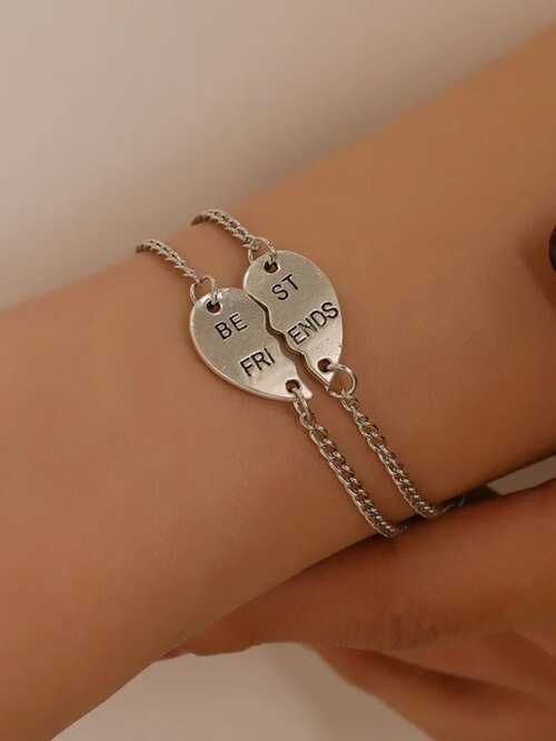 Bracelet amitié en forme de cœur pour couple, meilleurs amis, navire chia, deux parties