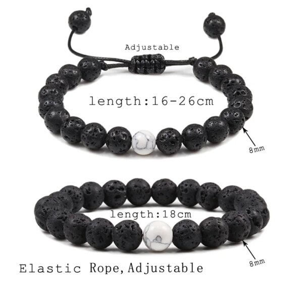 Bracelet amitié tressés à Distance pour Couples, pierres naturelles blanches et noires